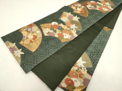 平和屋着物●六通柄袋帯　唐織　地紙草花文　金糸　正絹　逸品　CABF6366dy