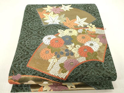 平和屋着物●六通柄袋帯　唐織　地紙草花文　金糸　正絹　逸品　CABF6366dy