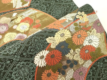 平和屋着物●六通柄袋帯　唐織　地紙草花文　金糸　正絹　逸品　CABF6366dy
