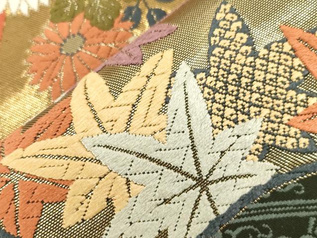 平和屋着物●六通柄袋帯　唐織　地紙草花文　金糸　正絹　逸品　CABF6366dy