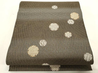 平和屋着物▽両面　全通柄袋帯　スリーシーズン　春夏秋　立波雪輪文　正絹　逸品　CABF6367dy