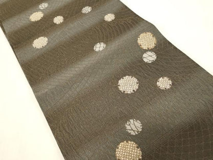 平和屋着物▽両面　全通柄袋帯　スリーシーズン　春夏秋　立波雪輪文　正絹　逸品　CABF6367dy