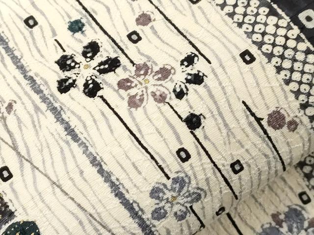 平和屋着物●全通柄袋帯　ふくれ織　葡萄蔦の葉藩花文　金彩　正絹　逸品　CABF6368dy