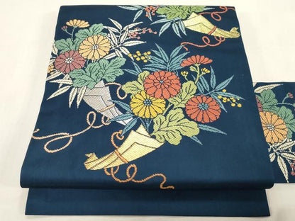 平和屋着物●九寸名古屋帯　唐織　草花文　金銀糸　正絹　逸品　CABF6369dy