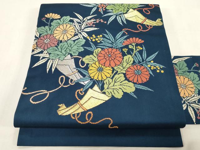 平和屋着物●九寸名古屋帯　唐織　草花文　金銀糸　正絹　逸品　CABF6369dy