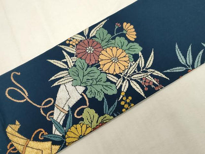 平和屋着物●九寸名古屋帯　唐織　草花文　金銀糸　正絹　逸品　CABF6369dy