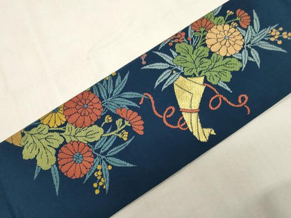 平和屋着物●九寸名古屋帯　唐織　草花文　金銀糸　正絹　逸品　CABF6369dy