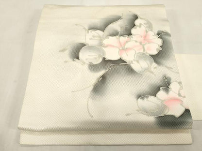 平和屋着物●染色作家　斉藤三才　九寸名古屋帯　草花文　正絹　逸品　CABF6371dy