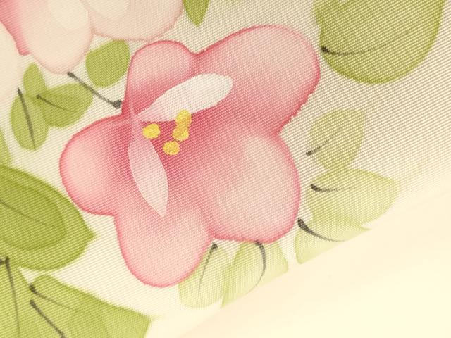 平和屋着物●塩瀬　九寸名古屋帯　手描き　草花文　正絹　逸品　CABF6373dy