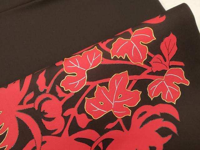 平和屋着物●塩瀬　九寸名古屋帯　駒刺繍　草花文　金彩　正絹　逸品　CABF6374dy