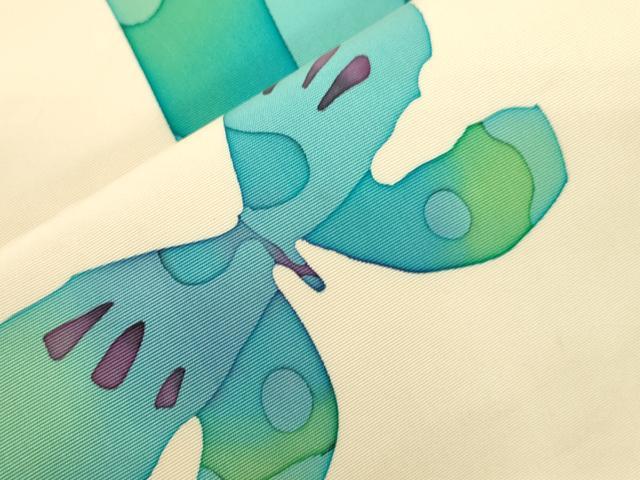 平和屋着物●塩瀬　九寸名古屋帯　手描き　舞蝶文　正絹　逸品　CABF6377dy