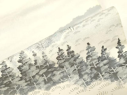 平和屋着物●塩瀬　九寸名古屋帯　作家物　手描き　樹林文　正絹　逸品　CABF6378dy
