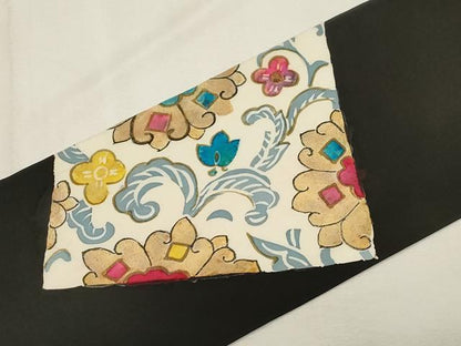 平和屋着物●塩瀬　九寸名古屋帯　草花文　黒地　金彩　正絹　逸品　CABF6379dy