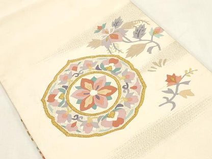 平和屋着物●爪掻き本綴れ　八寸名古屋帯　吉祥花文　金糸　正絹　逸品　CABF6380dy