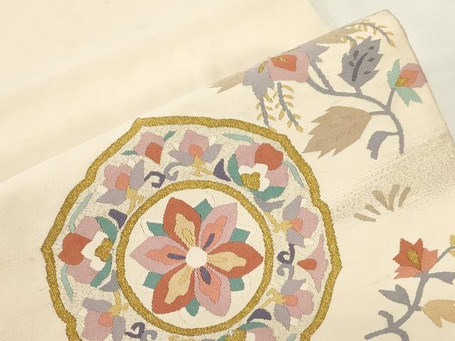 平和屋着物●爪掻き本綴れ　八寸名古屋帯　吉祥花文　金糸　正絹　逸品　CABF6380dy
