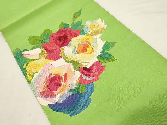 平和屋着物●爪掻き本綴れ　八寸名古屋帯　薔薇　正絹　逸品　CABF6383dy