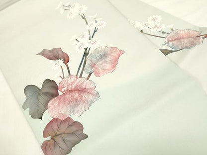 平和屋着物●塩瀬　九寸名古屋帯　作家物　手描き　草花文　金彩　正絹　逸品　CABF6384dy