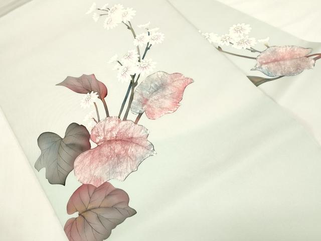 平和屋着物●塩瀬　九寸名古屋帯　作家物　手描き　草花文　金彩　正絹　逸品　CABF6384dy