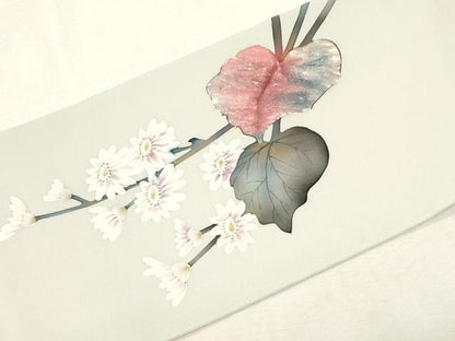 平和屋着物●塩瀬　九寸名古屋帯　作家物　手描き　草花文　金彩　正絹　逸品　CABF6384dy