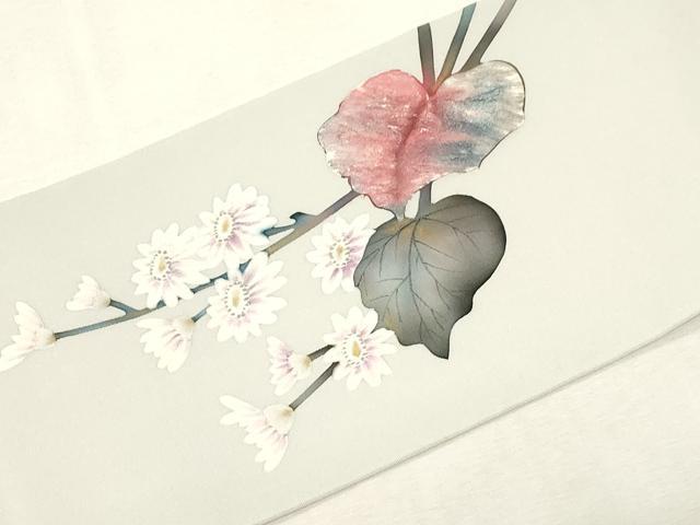 平和屋着物●塩瀬　九寸名古屋帯　作家物　手描き　草花文　金彩　正絹　逸品　CABF6384dy