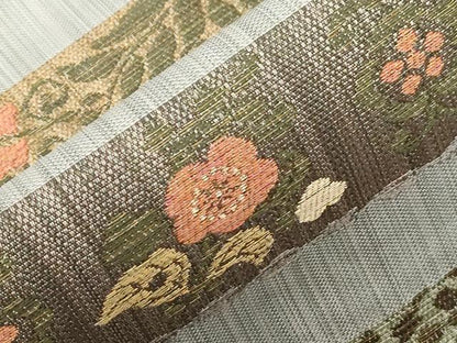 平和屋着物●九寸名古屋帯　紬地　横段草花文　正絹　逸品　CABF6387dy