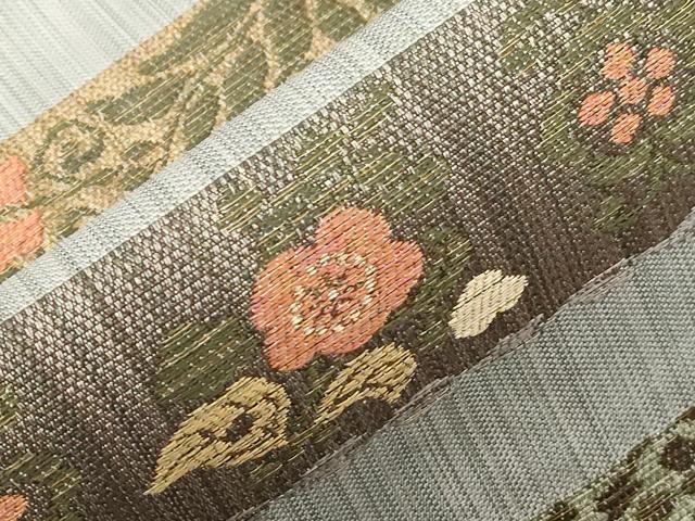 平和屋着物●九寸名古屋帯　紬地　横段草花文　正絹　逸品　CABF6387dy