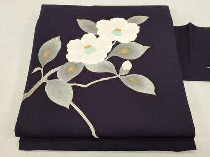 平和屋着物●塩瀬　九寸名古屋帯　手描き　草花文　金彩　正絹　逸品　CABF6388dy