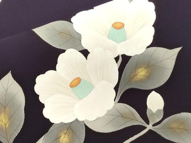 平和屋着物●塩瀬　九寸名古屋帯　手描き　草花文　金彩　正絹　逸品　CABF6388dy