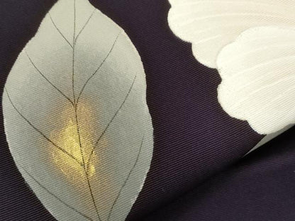 平和屋着物●塩瀬　九寸名古屋帯　手描き　草花文　金彩　正絹　逸品　CABF6388dy