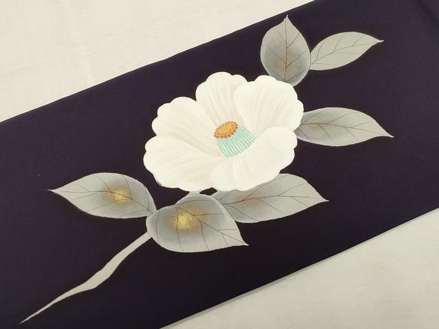 平和屋着物●塩瀬　九寸名古屋帯　手描き　草花文　金彩　正絹　逸品　CABF6388dy