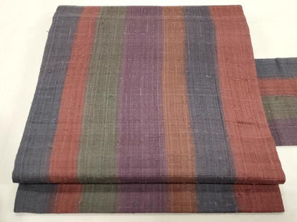 平和屋着物●九寸名古屋帯　生紬　縞　正絹　逸品　CABF6392dy