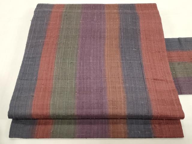 平和屋着物●九寸名古屋帯　生紬　縞　正絹　逸品　CABF6392dy