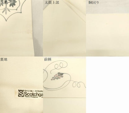 平和屋着物●塩瀬　九寸名古屋帯　作家物　手描き　葡萄蔦の葉花文　金彩　正絹　逸品　CABF6393dy