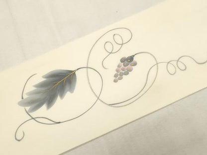 平和屋着物●塩瀬　九寸名古屋帯　作家物　手描き　葡萄蔦の葉花文　金彩　正絹　逸品　CABF6393dy