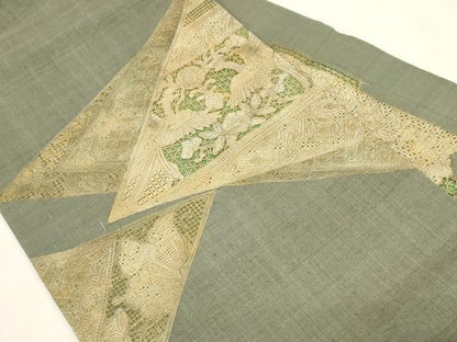 平和屋着物●中国三大刺繍　スワトウ刺繍　総刺繍　九寸名古屋帯　紬地　花蝶鳥文　金彩　正絹　逸品　CABF6394dy
