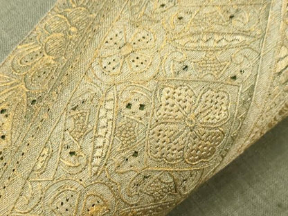 平和屋着物●中国三大刺繍　スワトウ刺繍　総刺繍　九寸名古屋帯　紬地　花蝶鳥文　金彩　正絹　逸品　CABF6394dy