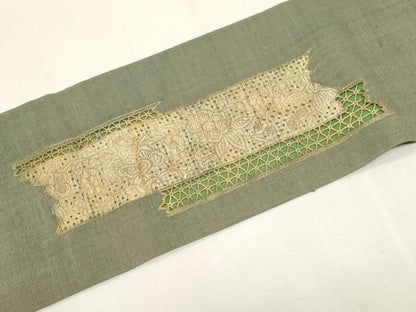 平和屋着物●中国三大刺繍　スワトウ刺繍　総刺繍　九寸名古屋帯　紬地　花蝶鳥文　金彩　正絹　逸品　CABF6394dy