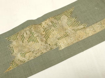 平和屋着物●中国三大刺繍　スワトウ刺繍　総刺繍　九寸名古屋帯　紬地　花蝶鳥文　金彩　正絹　逸品　CABF6394dy