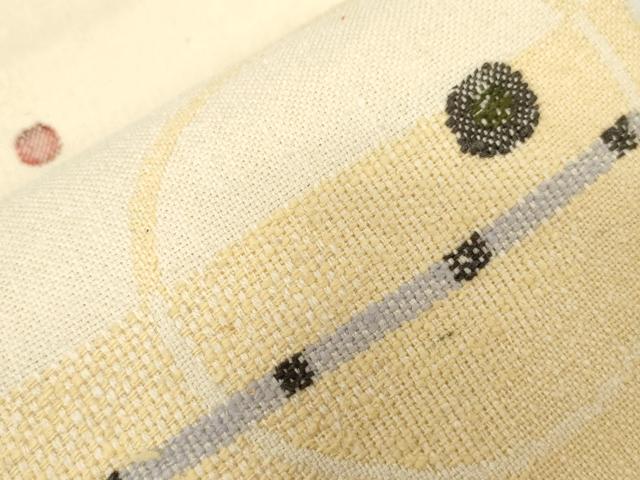 平和屋着物●八寸名古屋帯　紬地　幾何学丸文　正絹　逸品　未使用　CABF6396dy