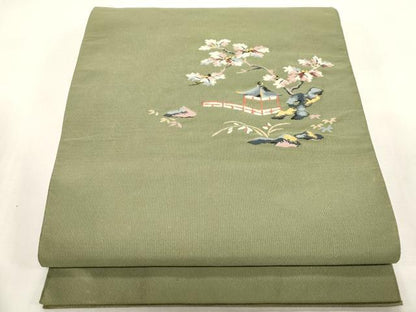 平和屋着物●爪掻き本綴れ　八寸名古屋帯　風景文　金糸　正絹　逸品　CABF6397dy
