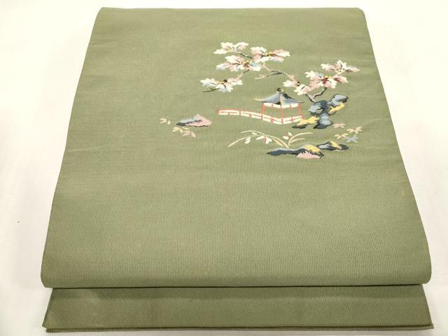 平和屋着物●爪掻き本綴れ　八寸名古屋帯　風景文　金糸　正絹　逸品　CABF6397dy