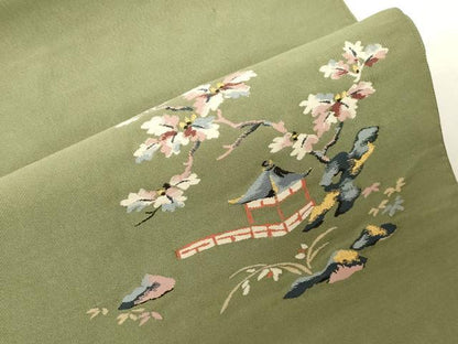 平和屋着物●爪掻き本綴れ　八寸名古屋帯　風景文　金糸　正絹　逸品　CABF6397dy