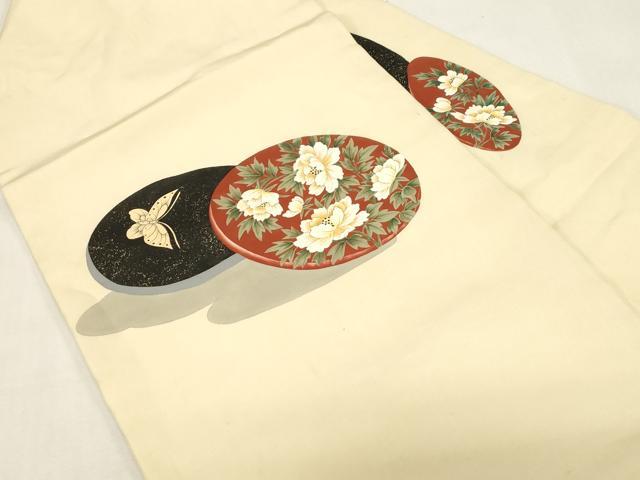 平和屋着物●塩瀬　九寸名古屋帯　手描き　花蝶文　正絹　逸品　CABF6398dy