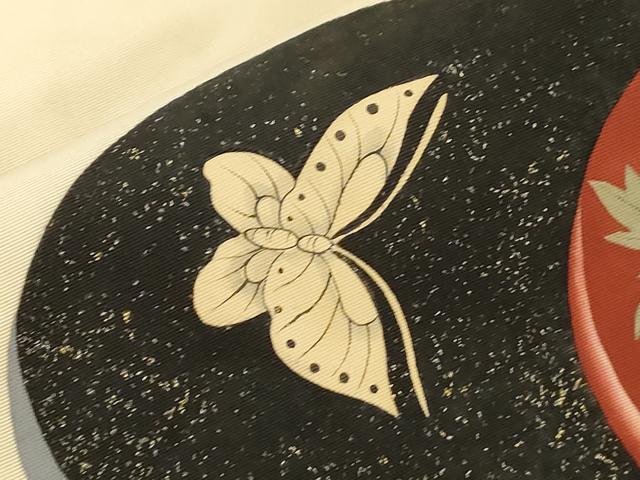 平和屋着物●塩瀬　九寸名古屋帯　手描き　花蝶文　正絹　逸品　CABF6398dy
