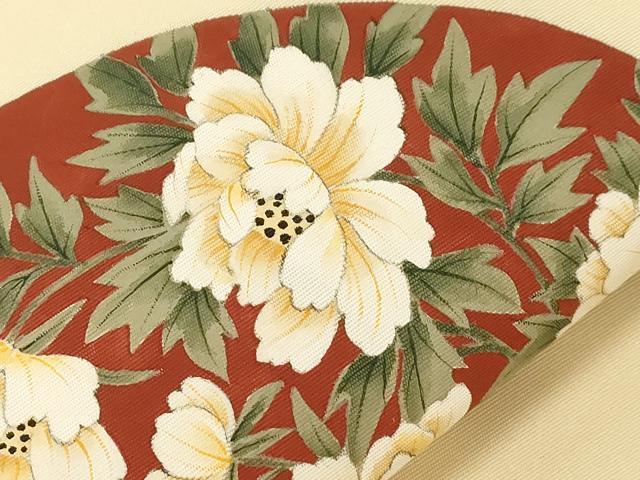 平和屋着物●塩瀬　九寸名古屋帯　手描き　花蝶文　正絹　逸品　CABF6398dy