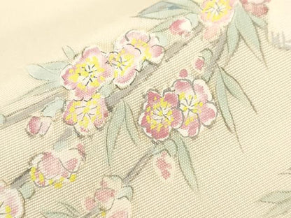 平和屋着物●塩瀬　九寸名古屋帯　作家物　手描き　童子花文　正絹　逸品　CABF6399dy