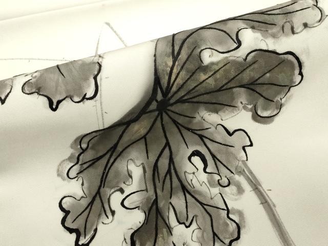 平和屋着物●塩瀬　九寸名古屋帯　手描き　草花文　正絹　逸品　未使用　CABF6400dy