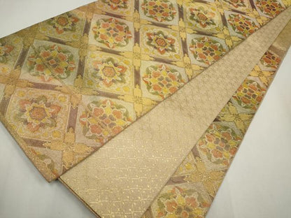 平和屋着物◎佐賀錦 六通柄袋帯 花菱文 金糸 正絹 逸品 CABF6412ou