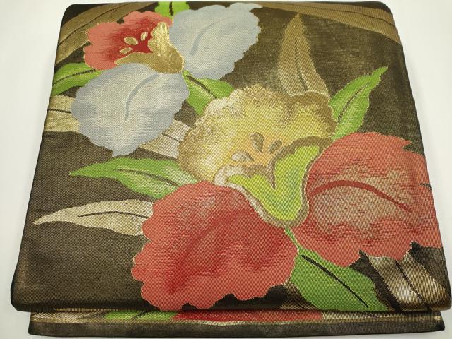 平和屋着物◎六通柄袋帯　草花文　金銀糸　正絹　逸品　CABF6416ou