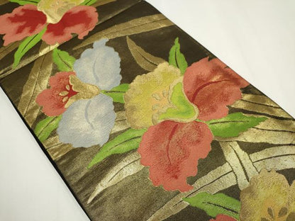 平和屋着物◎六通柄袋帯　草花文　金銀糸　正絹　逸品　CABF6416ou